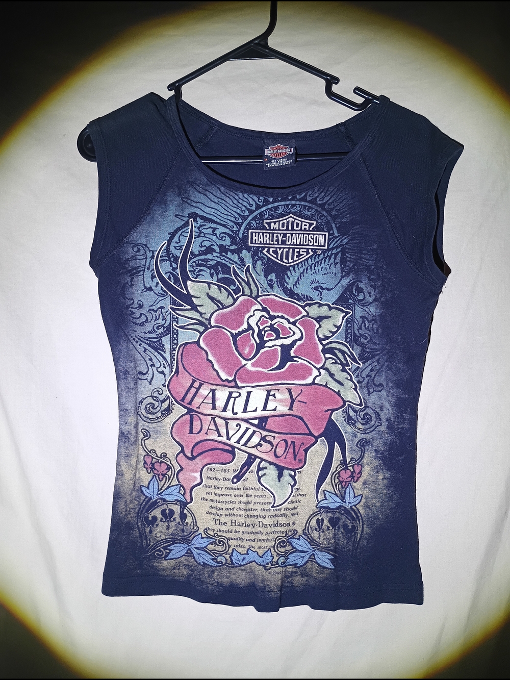 Vintage Harley-Davidson Black 100% Cotton Rose Graphic Top Size M
